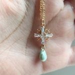 Czech Glass Cross Shape Mint Gold Robin Egg Speckled Hoop Casual Jewelry Set Blue Photo 3