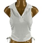 Just Polly New York Ribbed Knit Sleeveless Collared Polo Shirt Top Ivory Size M White Photo 0