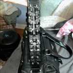 Olivia Harris Black Leather Duffel Bag with Modern Chain Photo 3