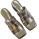 NWOT Arezzo Leather Heidi Heeled Sandals Silver Gold Size 9.5 Photo 1