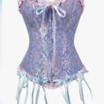 Lacing Corset Satin Floral Boned Body Shaper Bustier Top (Rapunzel Costume) Purple Size M Photo 3