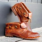 Patricia Nash Sabrina Perforated Ankle Booties Womens Size 7 Tan Foldover Cuffed Photo 0