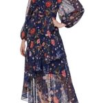 Eliza J Floral Chiffon Surplice Asymmetric Midi Dress Navy Size 8 NWT Photo 15