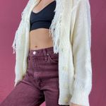 80s VINTAGE WESTERN CREAM KNIT FRINGE CARDIGAN SWEATER COWGIRL BOHO CHIC White Size M Photo 0
