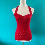 Free People Intimately Red Eyelet Seamless Halter Top Lace Trim Tank Size XS/S Photo 2