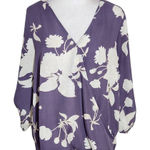 West Kei  Purple Floral Blouse with Wrap Look and Roll-Tab Sleeves Size Small Photo 0