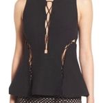 Kendall + Kylie Black Lace Up Peplum Cut Out V Neck Sleeveless Top XS Photo 0