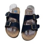 Woodstock Size 10 Adjustable Strappy Sandals Cork Footbed Brass Buckles Blue Photo 0