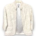 Chico's Ivory Beaded Short Jacket-Size 2/Large-Embroidered-Pockets-Satin Lined Photo 0