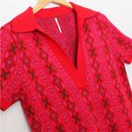 Free People Kitt Mini Dress M Sweater Knit Retro Collar V Neck Red Berry Preppy Photo 6