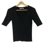 ZARA  Knit Black Ribbed Knit Scoop Neck Half Sleeve Top M Photo 0