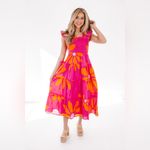 J. Marie The Maui Ruffle Strap Midi Dress Size L Pink Size L Photo 1