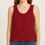 Burgundy Lace Sleeveless Top – Sheer Embroidered Floral Detail Red Photo 0