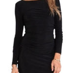 Norma Kamali Kulture Dress Women XS Black Jersey Ruched Long Sleeve Mini Goth Photo 0
