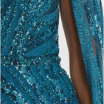 Mac Duggal  20528 Womens Blue One Shoulder Cape Sleeve Embellished Gown Photo 1