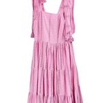 Mille Daphne Bubblegum Pink Polka Dot Eyelet Tie Shoulder Tiered Midi Dress New Photo 1