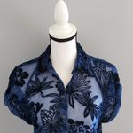 Ecote Blue Sheer Short Sleeve Velvet Floral Top S Photo 2