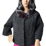 Vintage 1960's Faux Persian wool crop coat with fur collar black size medium Photo 0