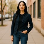 American Eagle Navy Blue Tuxedo Blazer Jacket M — Single Button, Black Trim Photo 9