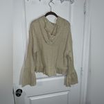 Heyson Beige Boho Chic Waffle Knit Ruffle Trim Pullover Sweater Hoodie Sz Large Tan Photo 5