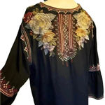 Johnny Was  Hailee Floral Print V-Neck 3/4 Bell Sleeve Ruffle Hem  Dress Size L. Photo 8