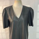 Lavender Brown faux black leather puff sleeve shift dress size large Photo 3