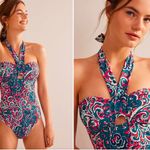 Boden red blue halter scarf bandeau one piece swimsuit nwt size 2 Photo 1