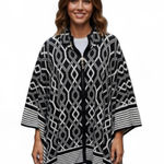 Anne Klein Black White Graphic Sweater Poncho 1/4 Zip 3X Classy Cozy Fall Winter Photo 0
