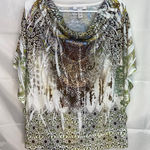 Style & Co NWOT women's green white floral tie dyed faux sequin loose blouse L Photo 0