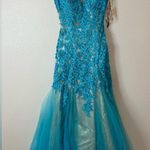 Morrell Maxie blue floral lace embroidered mesh sequins tulle dress NEW 0 Photo 0