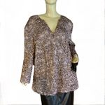 CACHET TAUPE & BLACK CRINKLED COCKTAIL TOP W/SEQUINS AND BLACK ROSETTE (3X) Brown Photo 1