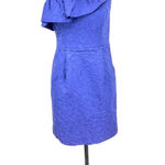 Shoshanna Ruffle One Shoulder Jacquard Textured Dress Blue Size 4 Photo 2