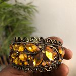 Gold bronze orange amber tone gemstone chunky bracelet bangle arm cuff #fairy #grunge #subversive #whimsygoth #gothic jewel floral Photo 6