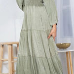 Young Threads  The Olive Dress Cottage Core Boho Smocked Embroidered Maxi Sz M‎ Photo 0