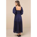 Lulus Lulu’s Yarella Dark Navy Blue Smocked Long Balloon Sleeve Eyelet Midi Dress S Photo 2