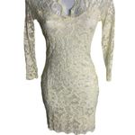 ASOS  Floral Lace Bodycon Mini Dress 2 Cream Sheer 3/4 Sleeves V Neck Lined Photo 2