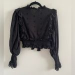 Cleobella Black Cropped Victorian Eyelet Ruffle Blouse Size Small Photo 7