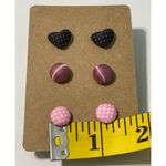 None Stud Button Earrings Set Fabric Polka Dot Hearts Round Pink Black White Photo 3
