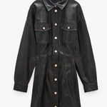 ZARA NWT  Washed Faux Leather Dress Black & Brown Photo 5