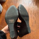 ⭐️ Black Laser Cut Scallop Ankle Strap Peeptoe Wedge Sandals Size 6 Photo 4