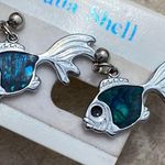 Vintage NOS Paua Shell Fish Pierced Earrings on Original Card New Store Stock Photo 2