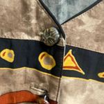 Vtg Platinum Dorothy Schoelen Tunic Tribal Print Button Top Size Small Art Aztec Tan Photo 3