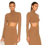 NICHOLAS Gael Cropped Crystal Long Sleeve Top in Nude Silver Size M Photo 2