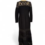 Tadashi Shoji  XL Black Lace Corded Embroidery Tulle Pintuck Jersey Boatneck Long Photo 2