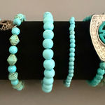 Turquoise and Faux Turquoise Bracelets Lot of 5 Stretch Design Blue Photo 0