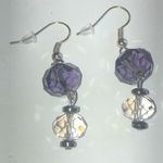 Silver Tone Purple & Clear Crystal Beads Dangling Beaded Pierced Earrings Photo 1