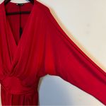 Krisa Dress Long Sleeve Red Faux Wrap Classic Solid Neutral Mini V-Neck Holiday Photo 4