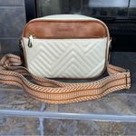 Nola Stylish Quilted Crossbody Bag Beige w/ Brown Vegan PU Leather Photo 1