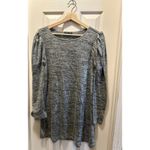 ZARA  WOMEN'S HEATHER GRAY THIN KNIT LONG PUFF SLEEVE SEQUIN MINI DRESS Sz‎ Large Photo 2