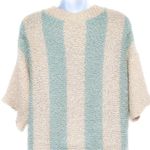 Anthropologie Loose Knit Vertical Striped Relaxed Fit Textured Sweater Knit Top Aqua Tan Photo 7